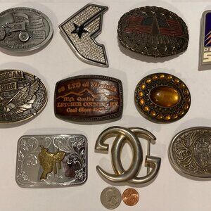 Vintage Lot of 10 Nice Style Belt Buckles, Tractor, Basketball, American, More